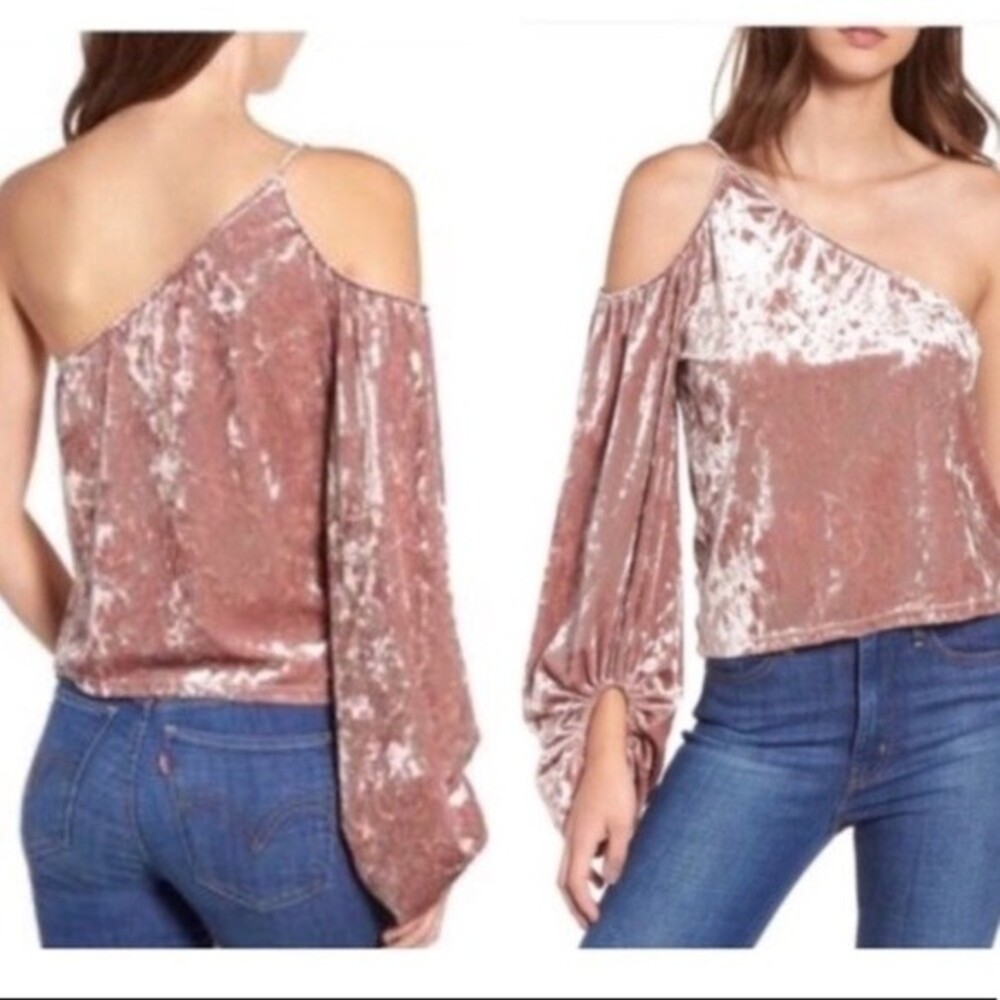 Leith Velvet One Shoulder Blush Top S NWOT